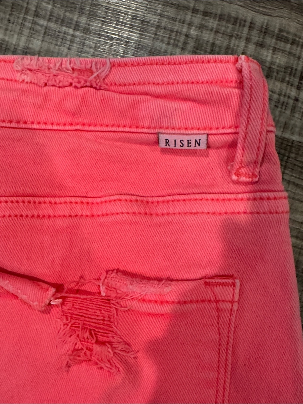 High-Rise Distressed Pink Women's Denim Shorts - Picture 3 of 7